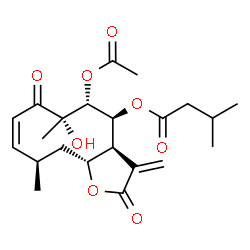 ChemSpider 2D Image | (3aS,4S,5R,6S,8Z,10R,11aR)-5-Acetoxy-6-hydroxy-6,10-dimethyl-3-methylene-2,7-dioxo-2,3,3a,4,5,6,7,10,11,11a-decahydrocyclodeca[b]furan-4-yl 3-methylbutanoate | C22H30O8
