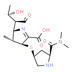 ChemSpider 2D Image | (2s,3r,4s)-4-{[(3s,5s)-5-(Dimethylcarbamoyl)pyrrolidin-3-Yl]sulfanyl}-2-[(1s,2r)-1-Formyl-2-Hydroxypropyl]-3-Methyl-3,4-Dihydro-2h-Pyrrole-5-Carboxylic Acid | C17H27N3O5S
