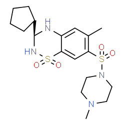 ChemSpider 2D Image | (3S)-3-Cyclopentyl-6-methyl-7-[(4-methyl-1-piperazinyl)sulfonyl]-3,4-dihydro-2H-1,2,4-benzothiadiazine 1,1-dioxide | C18H28N4O4S2
