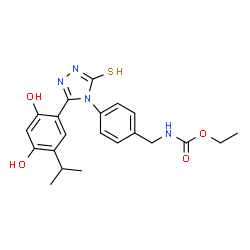 ChemSpider 2D Image | Ethyl {4-[3-(2,4-dihydroxy-5-isopropylphenyl)-5-sulfanyl-4H-1,2,4-triazol-4-yl]benzyl}carbamate | C21H24N4O4S