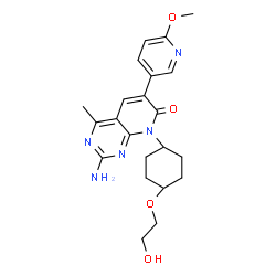 ChemSpider 2D Image | 2-Amino-8-[4-(2-hydroxyethoxy)cyclohexyl]-6-(6-methoxy-3-pyridinyl)-4-methylpyrido[2,3-d]pyrimidin-7(8H)-one | C22H27N5O4