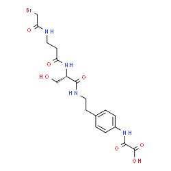 ChemSpider 2D Image | N-(Bromoacetyl)-beta-alanyl-N-(2-{4-[(carboxycarbonyl)amino]phenyl}ethyl)-L-serinamide | C18H23BrN4O7