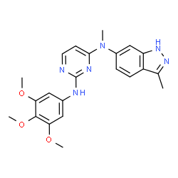 ChemSpider 2D Image | N~4~-Methyl-N~4~-(3-methyl-1H-indazol-6-yl)-N~2~-(3,4,5-trimethoxyphenyl)-2,4-pyrimidinediamine | C22H24N6O3
