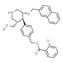 ChemSpider 2D Image | 4-[(4R,5R)-3-(methoxymethyl)-5-(2-naphthylmethoxy)piperidin-4-yl]benzyl 2-chlorobenzoate | C32H32ClNO4