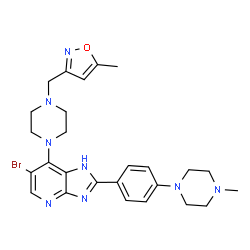 ChemSpider 2D Image | 6-Bromo-7-[4-[(5-methyl-3-isoxazolyl)methyl]-1-piperazinyl]-2-[4-(4-methyl-1-piperazinyl)phenyl]-3H-imidazo[4,5-b]pyridine | C26H31BrN8O