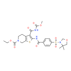 ChemSpider 2D Image | Ethyl 2-({4-[(4,4-dimethyl-1,3-oxazolidin-3-yl)sulfonyl]benzoyl}amino)-3-[(methoxycarbonyl)carbamoyl]-4,7-dihydrothieno[2,3-c]pyridine-6(5H)-carboxylate | C25H30N4O9S2