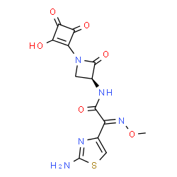 ChemSpider 2D Image | (2E)-2-(2-Amino-1,3-thiazol-4-yl)-N-[(3S)-1-(2-hydroxy-3,4-dioxo-1-cyclobuten-1-yl)-2-oxo-3-azetidinyl]-2-(methoxyimino)acetamide | C13H11N5O6S