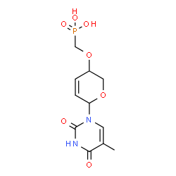 ChemSpider 2D Image | ({[6-(5-Methyl-2,4-dioxo-3,4-dihydro-1(2H)-pyrimidinyl)-3,6-dihydro-2H-pyran-3-yl]oxy}methyl)phosphonic acid | C11H15N2O7P