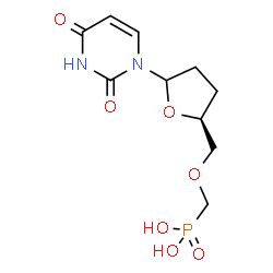 ChemSpider 2D Image | ({[(2S)-5-(2,4-Dioxo-3,4-dihydro-1(2H)-pyrimidinyl)tetrahydro-2-furanyl]methoxy}methyl)phosphonic acid | C10H15N2O7P