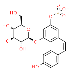 ChemSpider 2D Image | 3-(beta-D-Glucopyranosyloxy)-5-[(Z)-2-(4-hydroxyphenyl)vinyl]phenyl hydrogen sulfate | C20H22O11S