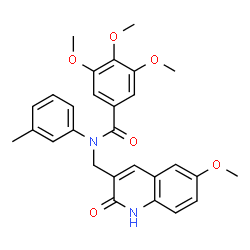 ChemSpider 2D Image | 3,4,5-Trimethoxy-N-[(6-methoxy-2-oxo-1,2-dihydro-3-quinolinyl)methyl]-N-(3-methylphenyl)benzamide | C28H28N2O6