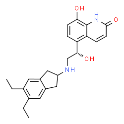 ChemSpider 2D Image | 5-{(1S)-2-[(5,6-Diethyl-2,3-dihydro-1H-inden-2-yl)amino]-1-hydroxyethyl}-8-hydroxy-2(1H)-quinolinone | C24H28N2O3