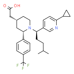 ChemSpider 2D Image | {(2S,4R)-1-[(1R)-1-(6-Cyclopropyl-3-pyridinyl)-4-methylpentyl]-2-[4-(trifluoromethyl)phenyl]-4-piperidinyl}acetic acid | C28H35F3N2O2