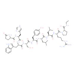 ChemSpider 2D Image | 5-Oxo-L-prolyl-L-histidyl-L-tryptophyl-L-seryl-L-tyrosyl-L-leucyl-L-leucyl-L-arginyl-N-ethyl-L-prolinamide | C59H84N16O12