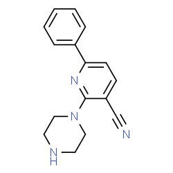 ChemSpider 2D Image | 6-Phenyl-2-(1-piperazinyl)nicotinonitrile | C16H16N4