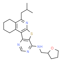 ChemSpider 2D Image | 5-Isobutyl-N-(tetrahydro-2-furanylmethyl)-1,2,3,4-tetrahydropyrimido[4',5':4,5]thieno[2,3-c]isoquinolin-8-amine | C22H28N4OS