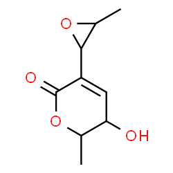 ChemSpider 2D Image | 5-Hydroxy-6-methyl-3-(3-methyl-2-oxiranyl)-5,6-dihydro-2H-pyran-2-one | C9H12O4