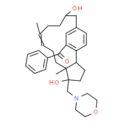 ChemSpider 2D Image | [5,13-Dihydroxy-6,10-dimethyl-5-(4-morpholinylmethyl)tricyclo[13.2.2.0~2,6~]nonadeca-1(17),9,15,18-tetraen-17-yl](phenyl)methanone | C33H43NO4