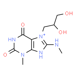 ChemSpider 2D Image | 7-(2,3-Dihydroxypropyl)-3-methyl-8-(methylamino)-2,6-dioxo-2,3,6,9-tetrahydro-1H-purin-7-ium | C10H16N5O4