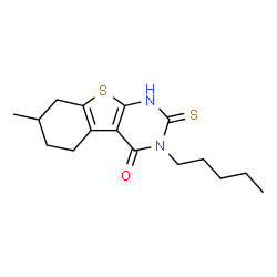 ChemSpider 2D Image | 7-Methyl-3-pentyl-2-thioxo-2,3,5,6,7,8-hexahydro[1]benzothieno[2,3-d]pyrimidin-4(1H)-one | C16H22N2OS2