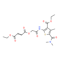 ChemSpider 2D Image | 2-{[5-(Dimethylcarbamoyl)-3-(ethoxycarbonyl)-4-methyl-2-thienyl]amino}-2-oxoethyl ethyl 2-butenedioate | C19H24N2O8S
