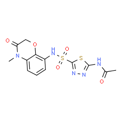 ChemSpider 2D Image | N-{5-[(4-Methyl-3-oxo-3,4-dihydro-2H-1,4-benzoxazin-8-yl)sulfamoyl]-1,3,4-thiadiazol-2-yl}acetamide | C13H13N5O5S2