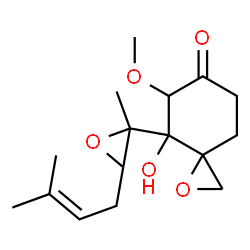 ChemSpider 2D Image | 4-Hydroxy-5-methoxy-4-[2-methyl-3-(3-methyl-2-buten-1-yl)-2-oxiranyl]-1-oxaspiro[2.5]octan-6-one | C16H24O5