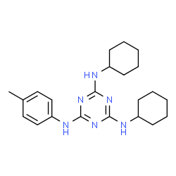 ChemSpider 2D Image | N~2~,N~4~-Dicyclohexyl-N~6~-(4-methylphenyl)-1,3,5-triazine-2,4,6-triamine | C22H32N6