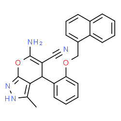 ChemSpider 2D Image | 6-Amino-3-methyl-4-[2-(1-naphthylmethoxy)phenyl]-1,4-dihydropyrano[2,3-c]pyrazole-5-carbonitrile | C25H20N4O2