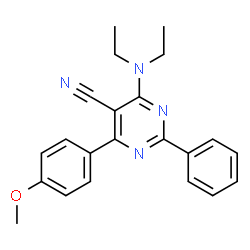 ChemSpider 2D Image | 4-(Diethylamino)-6-(4-methoxyphenyl)-2-phenyl-5-pyrimidinecarbonitrile | C22H22N4O