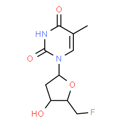 ChemSpider 2D Image | 1-(2,5-Dideoxy-5-fluoropentofuranosyl)-5-methyl-2,4(1H,3H)-pyrimidinedione | C10H13FN2O4