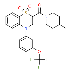 ChemSpider 2D Image | {1,1-Dioxido-4-[3-(trifluoromethoxy)phenyl]-4H-1,4-benzothiazin-2-yl}(4-methyl-1-piperidinyl)methanone | C22H21F3N2O4S