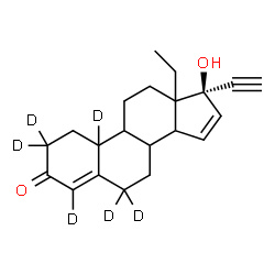 ChemSpider 2D Image | (17R)-13-Ethyl-17-ethynyl-17-hydroxy(2,2,4,6,6,10-~2~H_6_)-1,2,6,7,8,9,10,11,12,13,14,17-dodecahydro-3H-cyclopenta[a]phenanthren-3-one | C21H20D6O2