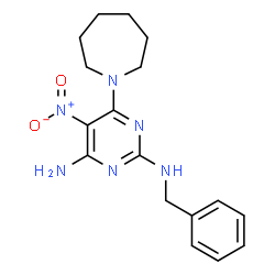 ChemSpider 2D Image | 6-(1-Azepanyl)-N~2~-benzyl-5-nitro-2,4-pyrimidinediamine | C17H22N6O2