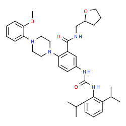 ChemSpider 2D Image | 5-{[(2,6-Diisopropylphenyl)carbamoyl]amino}-2-[4-(2-methoxyphenyl)-1-piperazinyl]-N-(tetrahydro-2-furanylmethyl)benzamide | C36H47N5O4
