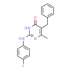 ChemSpider 2D Image | 5-Benzyl-2-[(4-fluorophenyl)amino]-6-methyl-4(1H)-pyrimidinone | C18H16FN3O