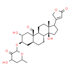 ChemSpider 2D Image | (2alpha,3beta,5alpha,17xi)-3-[(4,6-Dideoxyhexopyranosyl-2-ulose)oxy]-2,14-dihydroxy-19-oxocard-20(22)-enolide | C29H40O9