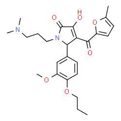 ChemSpider 2D Image | 1-[3-(Dimethylamino)propyl]-3-hydroxy-5-(3-methoxy-4-propoxyphenyl)-4-(5-methyl-2-furoyl)-1,5-dihydro-2H-pyrrol-2-one | C25H32N2O6