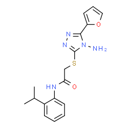 ChemSpider 2D Image | 2-{[4-Amino-5-(2-furyl)-4H-1,2,4-triazol-3-yl]sulfanyl}-N-(2-isopropylphenyl)acetamide | C17H19N5O2S