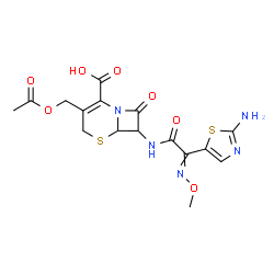 ChemSpider 2D Image | 3-(Acetoxymethyl)-7-{[(2-amino-1,3-thiazol-5-yl)(methoxyimino)acetyl]amino}-8-oxo-5-thia-1-azabicyclo[4.2.0]oct-2-ene-2-carboxylic acid | C16H17N5O7S2