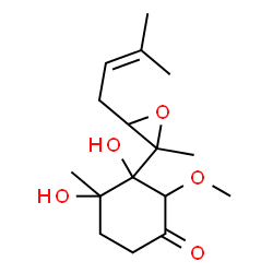 ChemSpider 2D Image | 3,4-DIHYDROXY-2-METHOXY-4-METHYL-3-[2-METHYL-3-(3-METHYL-BUT-2-ENYL) -OXIRANYL]-CYCLOHEXANONE | C16H26O5