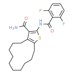 ChemSpider 2D Image | 2-[(2,6-Difluorobenzoyl)amino]-4,5,6,7,8,9,10,11,12,13-decahydrocyclododeca[b]thiophene-3-carboxamide | C22H26F2N2O2S