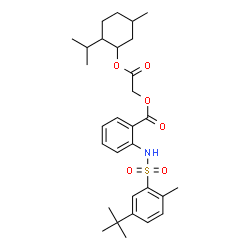 ChemSpider 2D Image | 2-[(2-Isopropyl-5-methylcyclohexyl)oxy]-2-oxoethyl 2-({[2-methyl-5-(2-methyl-2-propanyl)phenyl]sulfonyl}amino)benzoate | C30H41NO6S