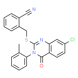ChemSpider 2D Image | 2-({[7-Chloro-3-(2-methylphenyl)-4-oxo-3,4-dihydro-2-quinazolinyl]sulfanyl}methyl)benzonitrile | C23H16ClN3OS