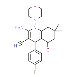 ChemSpider 2D Image | 2-Amino-4-(4-fluorophenyl)-7,7-dimethyl-1-(4-morpholinyl)-5-oxo-1,4,5,6,7,8-hexahydro-3-quinolinecarbonitrile | C22H25FN4O2