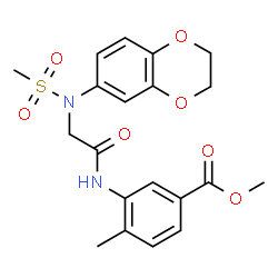 ChemSpider 2D Image | Methyl 3-{[N-(2,3-dihydro-1,4-benzodioxin-6-yl)-N-(methylsulfonyl)glycyl]amino}-4-methylbenzoate | C20H22N2O7S