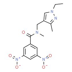 ChemSpider 2D Image | N-[(1-Ethyl-3-methyl-1H-pyrazol-4-yl)methyl]-N-methyl-3,5-dinitrobenzamide | C15H17N5O5
