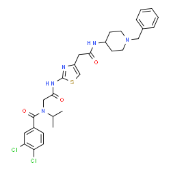 ChemSpider 2D Image | N-{2-[(4-{2-[(1-Benzyl-4-piperidinyl)amino]-2-oxoethyl}-1,3-thiazol-2-yl)amino]-2-oxoethyl}-3,4-dichloro-N-isopropylbenzamide | C29H33Cl2N5O3S