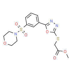 ChemSpider 2D Image | Methyl ({5-[3-(4-morpholinylsulfonyl)phenyl]-1,3,4-oxadiazol-2-yl}sulfanyl)acetate | C15H17N3O6S2