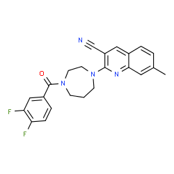 ChemSpider 2D Image | 2-[4-(3,4-Difluorobenzoyl)-1,4-diazepan-1-yl]-7-methyl-3-quinolinecarbonitrile | C23H20F2N4O